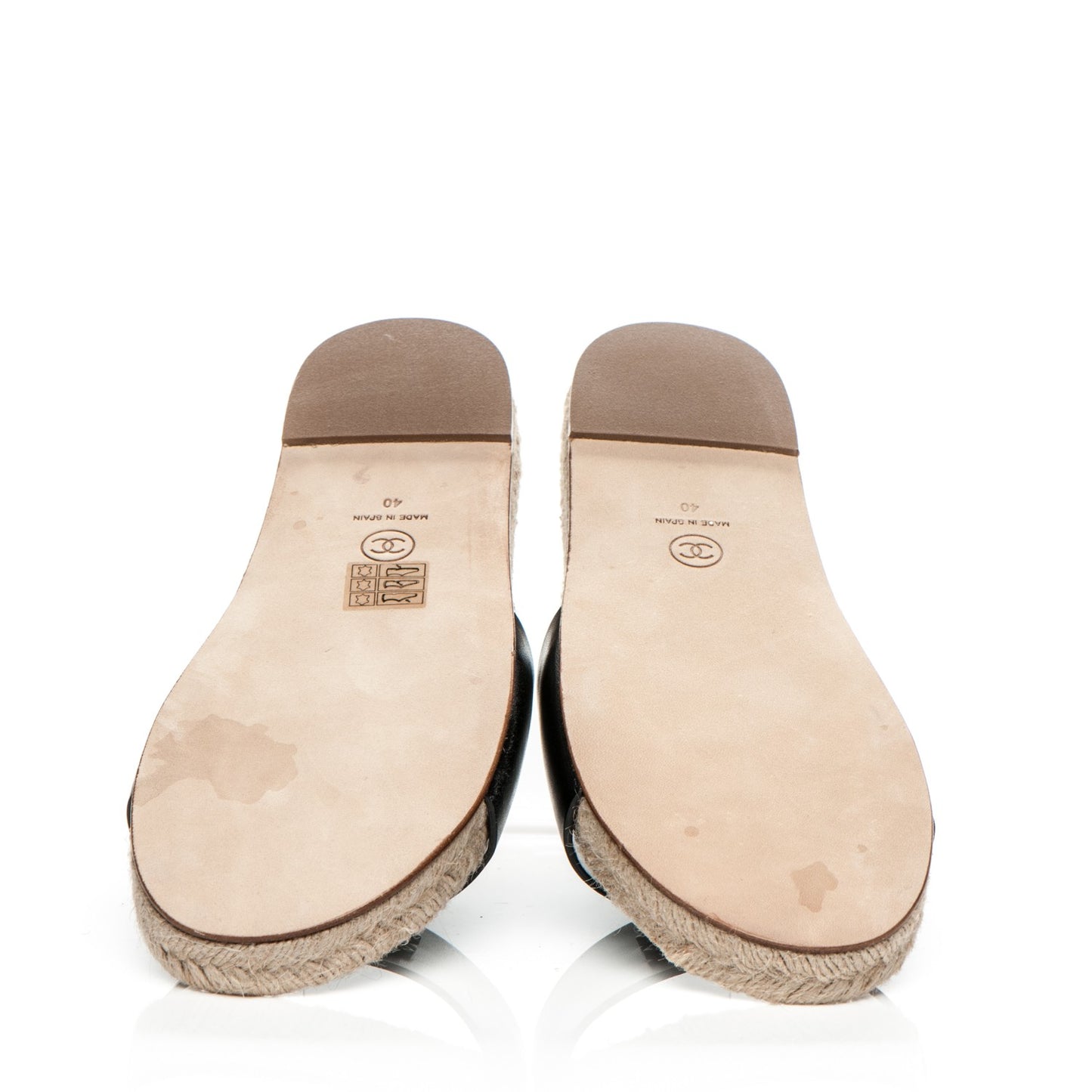 Calfskin CC Espadrille Slip On Sandals 40 Black