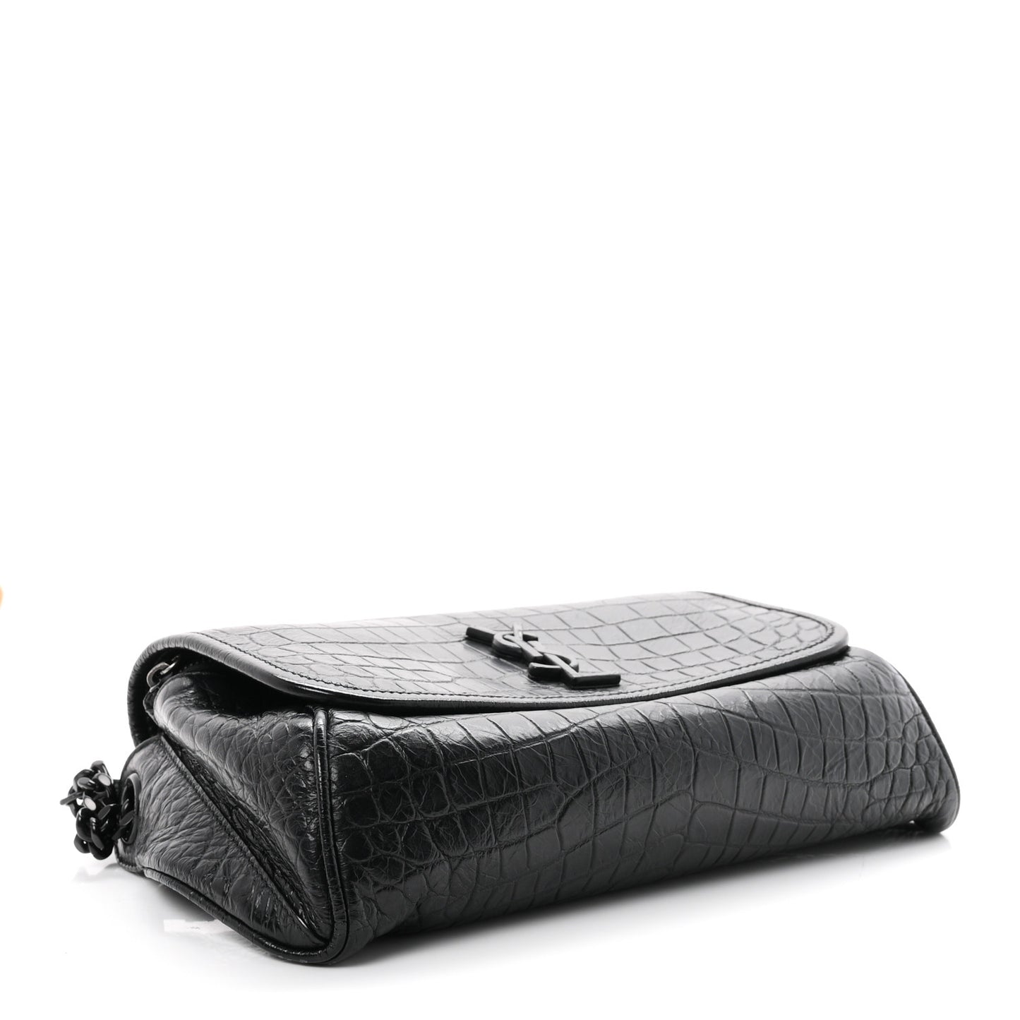 Crocodile Embossed Calfskin Matelasse Monogram Baby Niki Shoulder Belt Bag Black