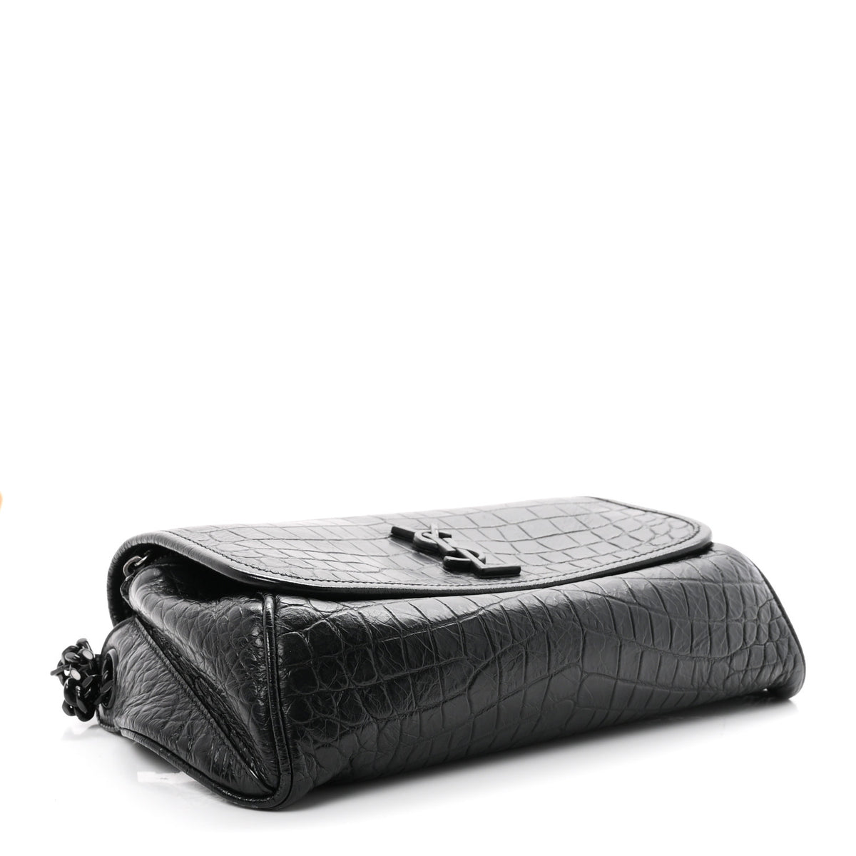 Saint Laurent Crocodile Embossed Calfskin Matelasse Monogram Baby Niki Shoulder Belt Bag Black 4 of 10