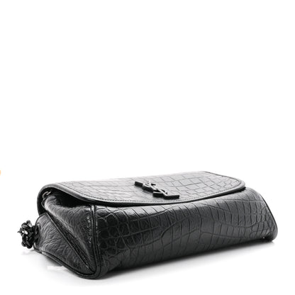 Saint Laurent Crocodile Embossed Calfskin Matelasse Monogram Baby Niki Shoulder Belt Bag Black 4 of 10