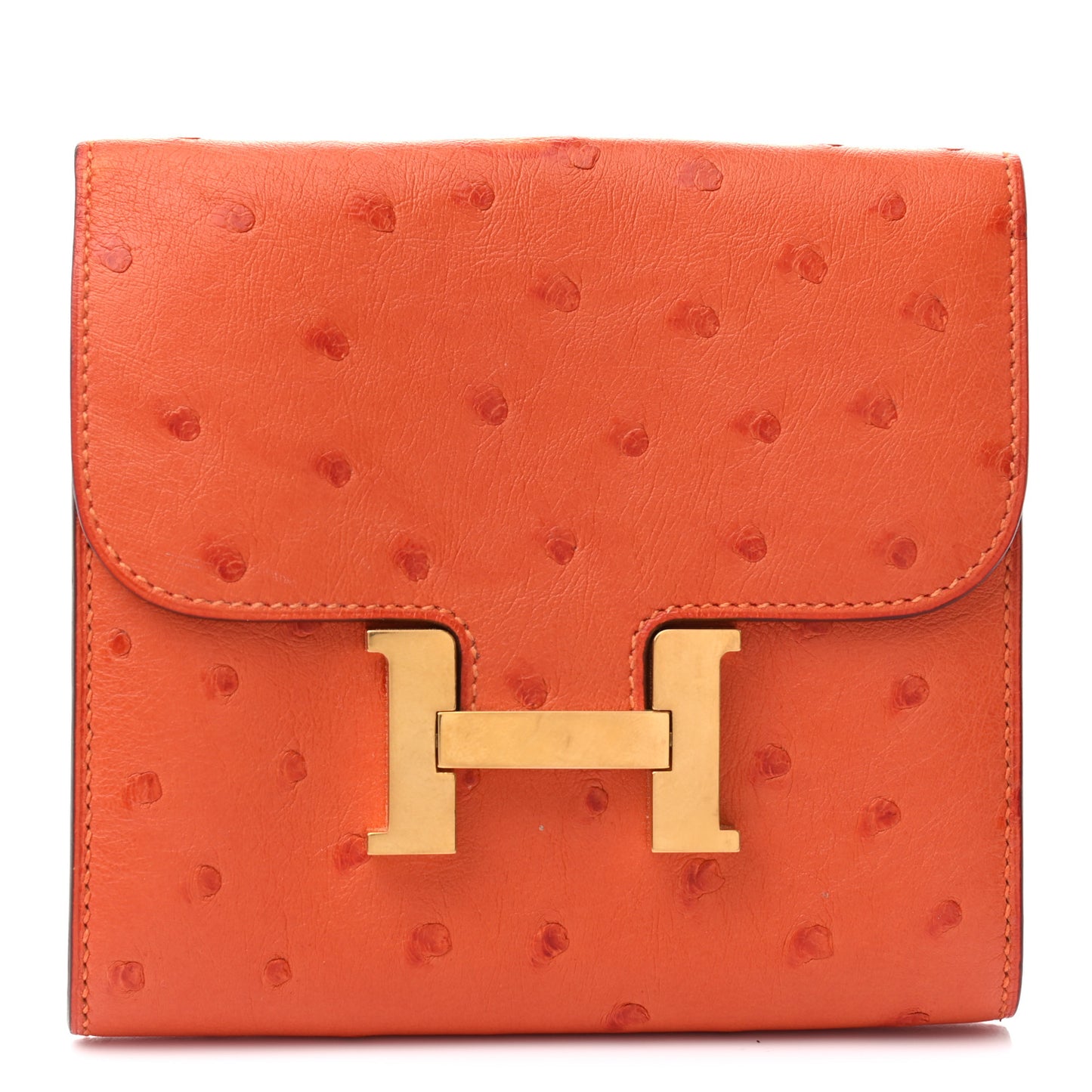 Ostrich Constance Short Wallet Tangerine