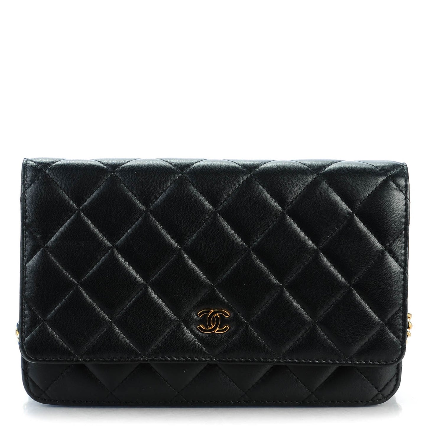 Lambskin Quilted Wallet On Chain WOC Black