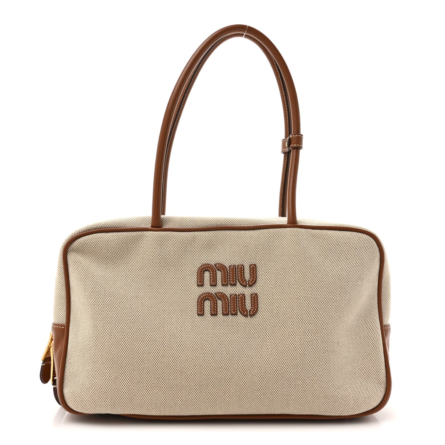 Canvas Calfskin Large Beau Top Handle Bag Naturale Brandy