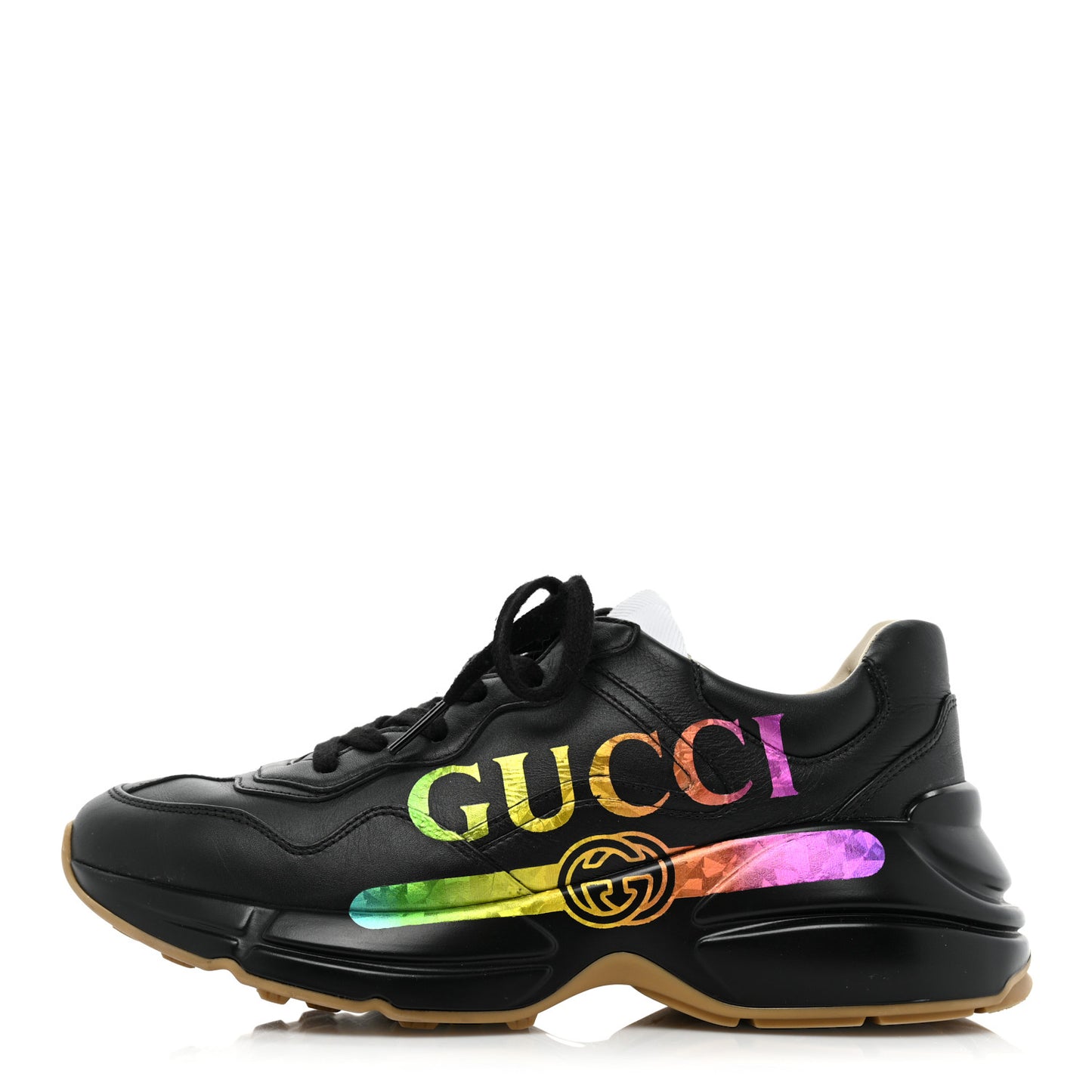Calfskin Iridescent Logo Womens Rhyton Sneakers 37.5 Black