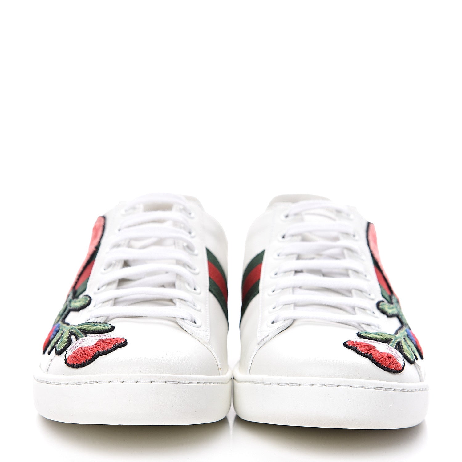 Gucci Calfskin Web Floral Embroidered Womens Ace Sneakers 38.5 White 2 of 9