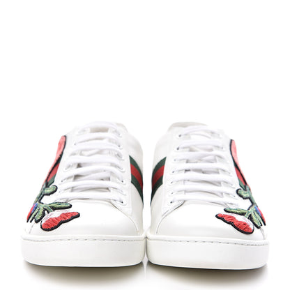 Gucci Calfskin Web Floral Embroidered Womens Ace Sneakers 38.5 White 2 of 9