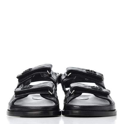 Chanel Lambskin Velcro Dad Sandals 39 Black 2 of 15