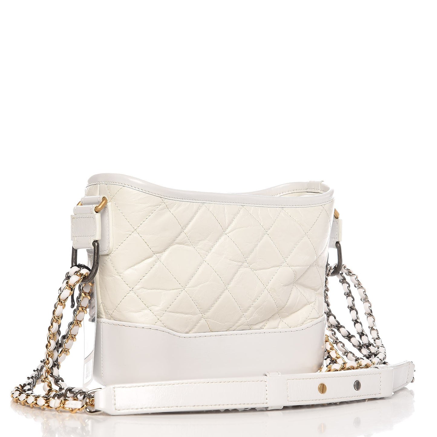 Aged Calfskin Quilted Small Gabrielle Hobo White