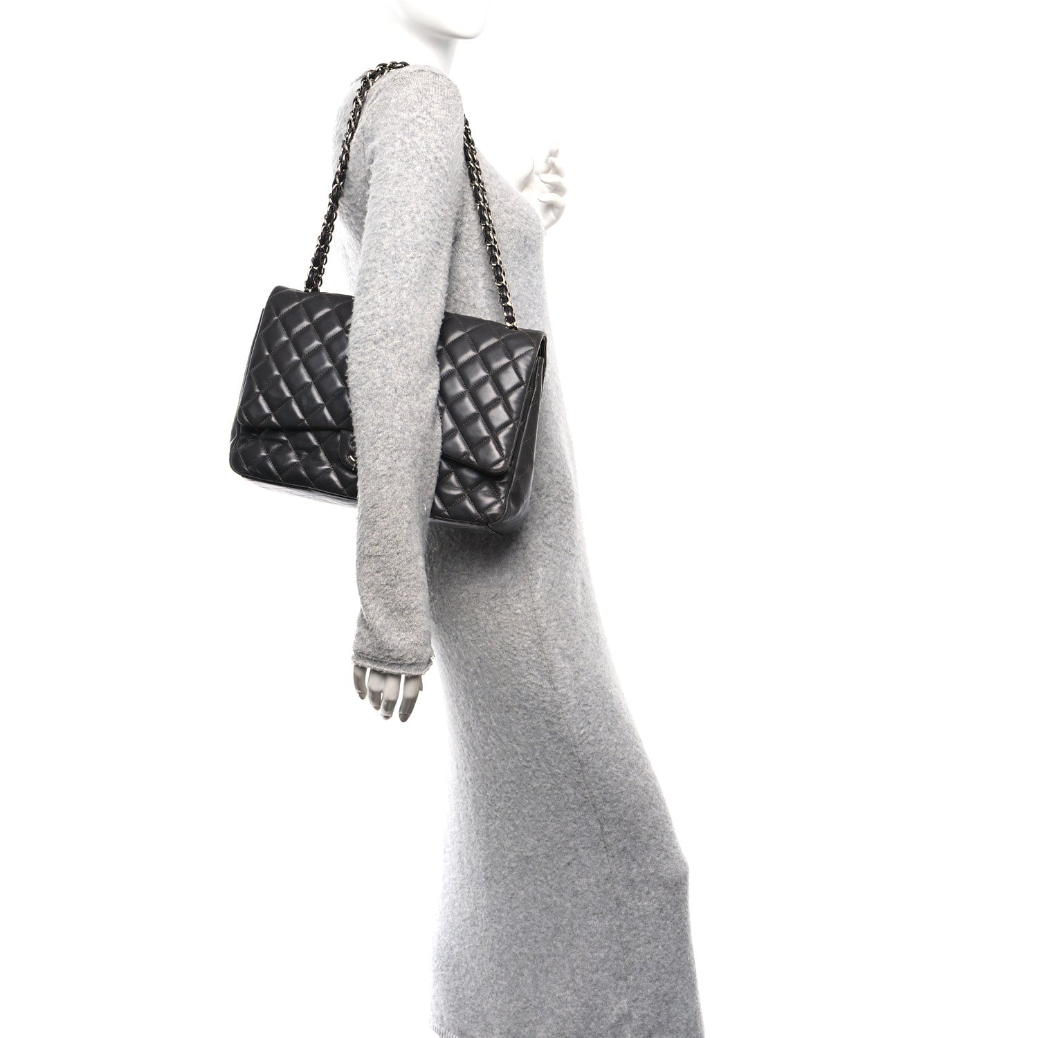 Chanel Lambskin Quilted Maxi Double Flap Dark Grey 2 of 10