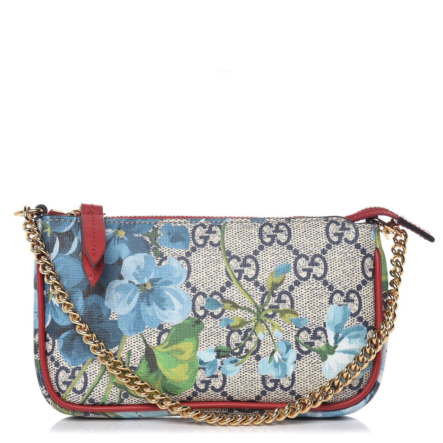 GG Supreme Monogram Blooms Mini Chain Bag Beige Blue Navy Hibiscus Red