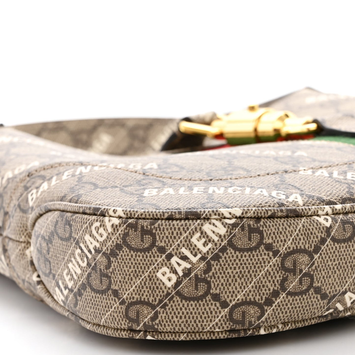 X BALENCIAGA GG Supreme Monogram Striped Logo Print Web Small Jackie 1961 Hobo Beige Ebony Mystic White