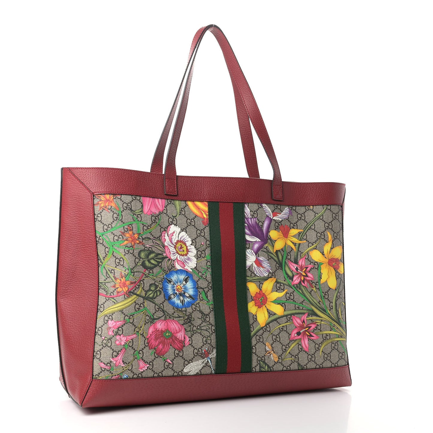 GG Supreme Monogram Flora Web Large Ophidia Tote Red