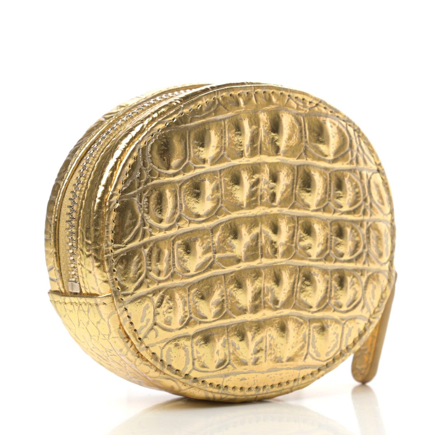 Chanel Metallic Calfskin Crocodile Embossed Cocodile Cosmetic Case Gold 3 of 8