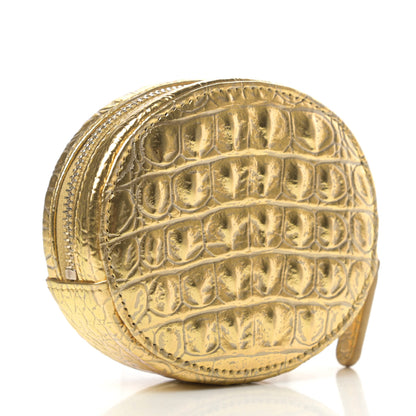 Chanel Metallic Calfskin Crocodile Embossed Cocodile Cosmetic Case Gold 3 of 8