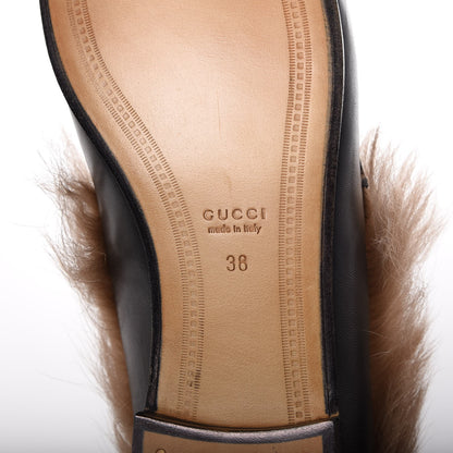 Gucci Malaga Kid Fur Womens Jordaan Loafers 38 Black Natural 6 of 8