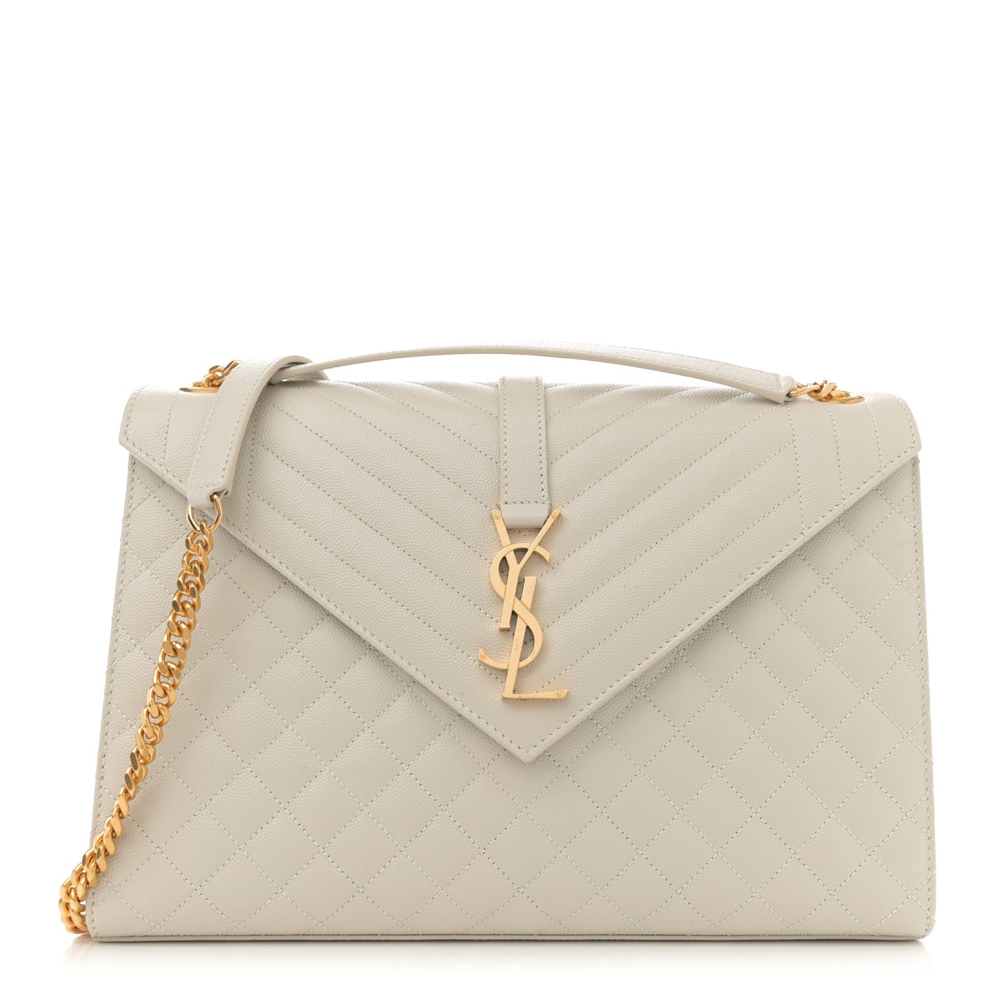 Grain De Poudre Textured Mixed Matelasse Large Triquilt Monogram Satchel Crema Soft