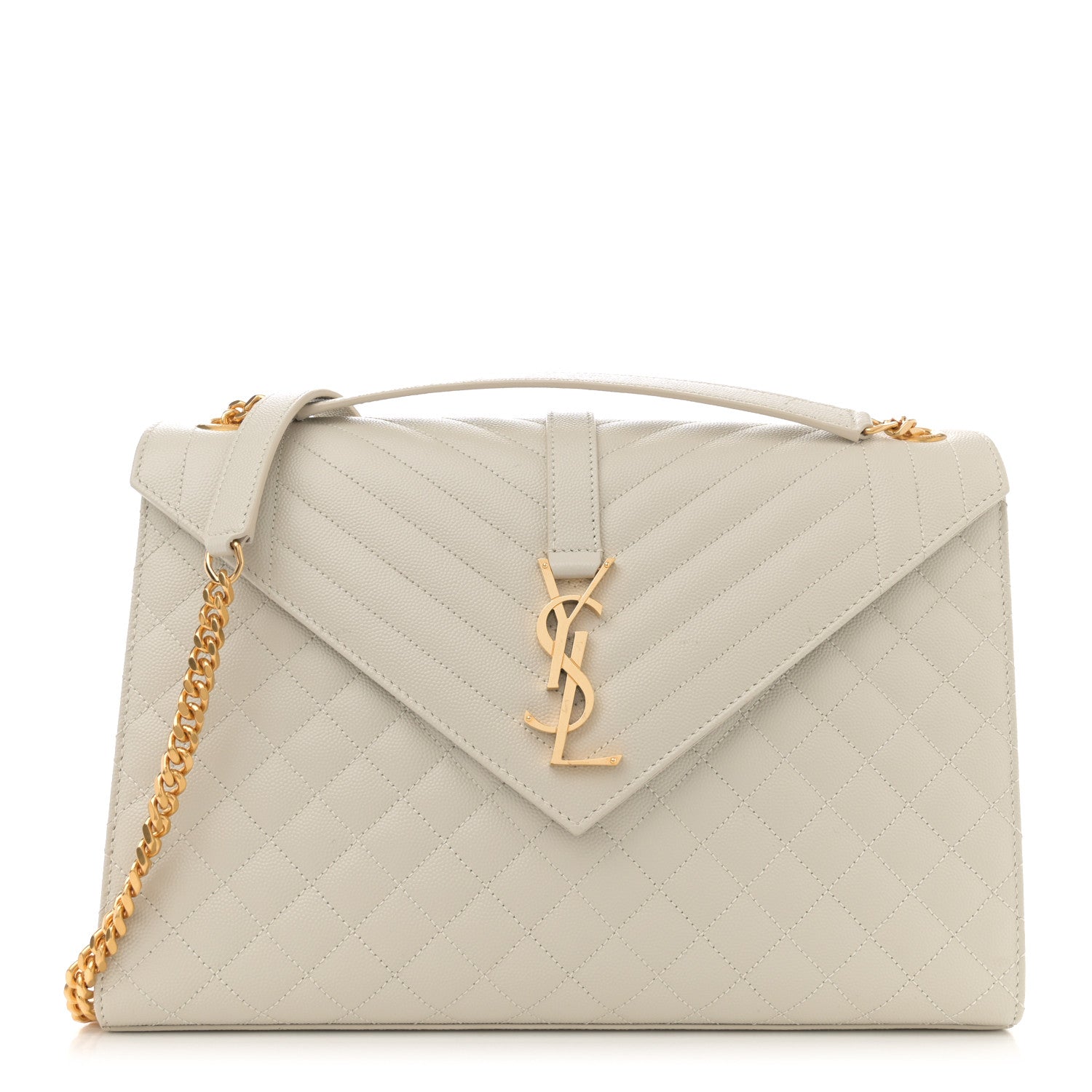 Saint Laurent Grain De Poudre Textured Mixed Matelasse Large Triquilt Monogram Satchel Crema Soft 1 of 12