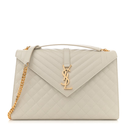 Saint Laurent Grain De Poudre Textured Mixed Matelasse Large Triquilt Monogram Satchel Crema Soft 1 of 12