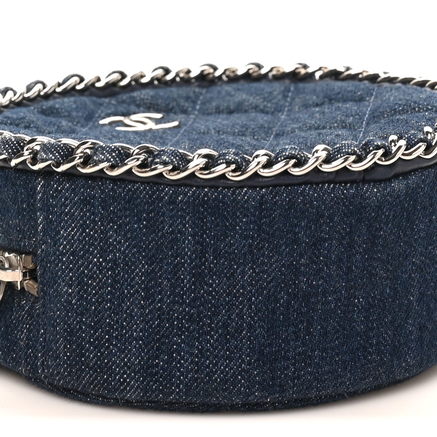 Chanel Denim Quilted Round Clutch With Chain Blue 9 of 10