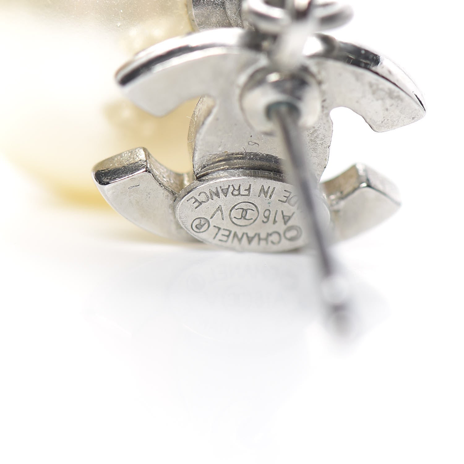 Chanel Crystal Pearl CC Drop Earrings Silver Pearly White 3 of 5