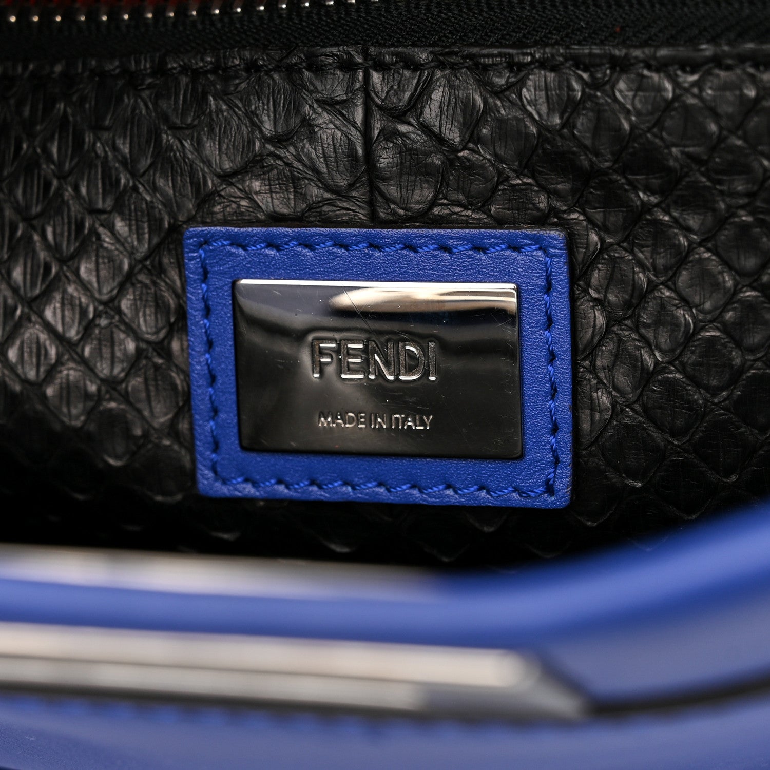 Fendi Vitello Morgan Snakeskin Crocodile Monster Eyes Medium Peekaboo Iconic Satchel Blue Neon Sunflower 8 of 13