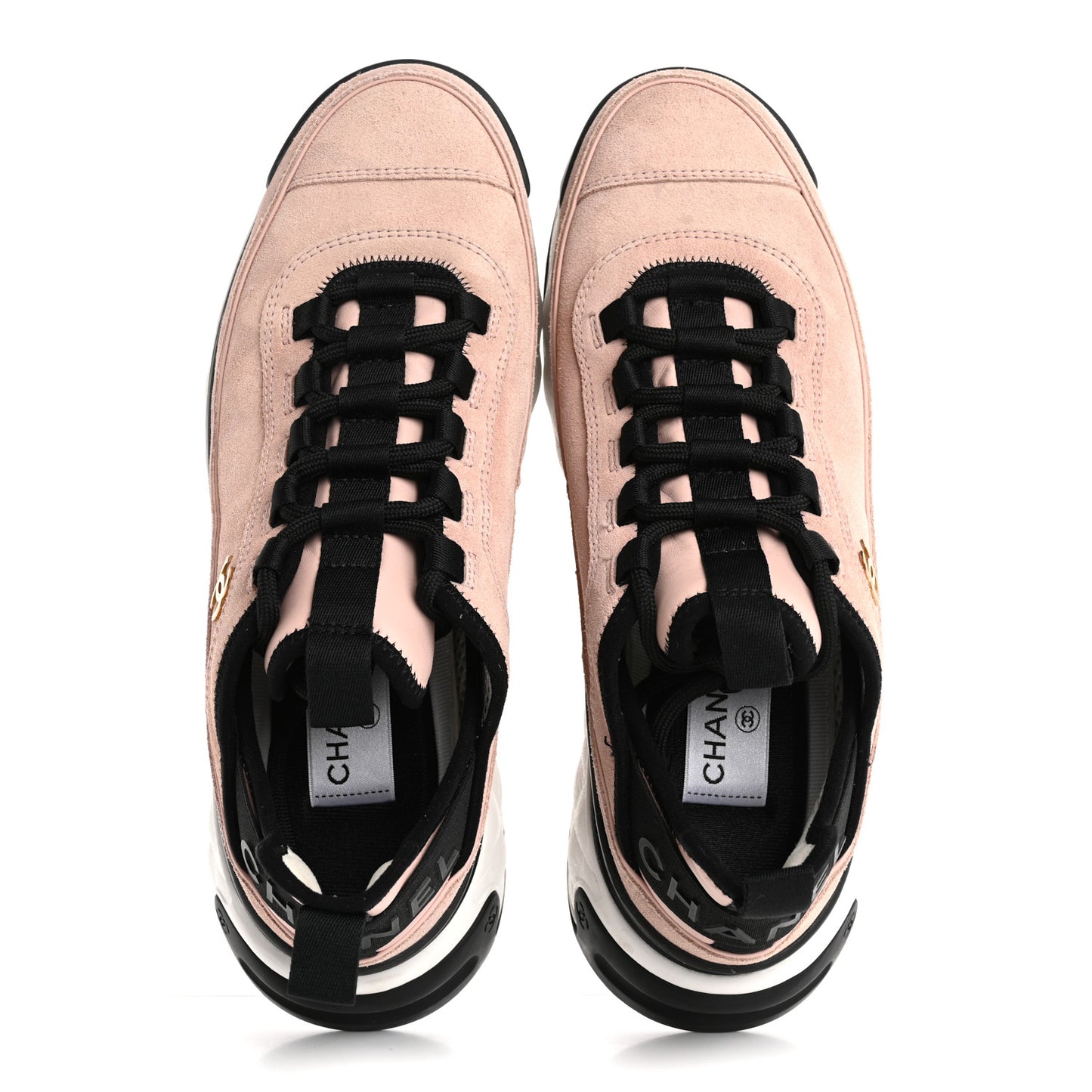 Suede Calfskin Nylon Grosgrain CC Sneakers 38.5 Light Pink
