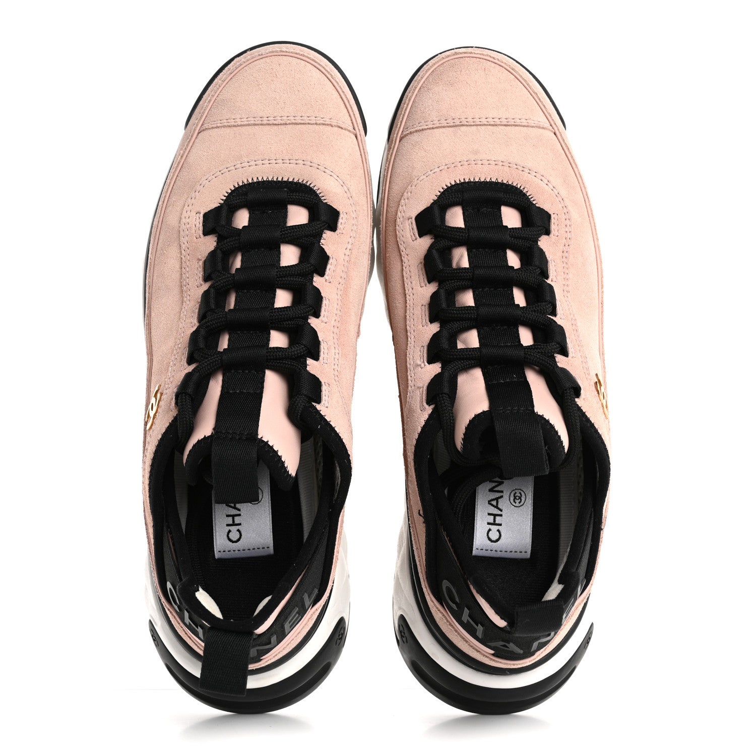Chanel Suede Calfskin Nylon Grosgrain CC Sneakers 38.5 Light Pink 2 of 13