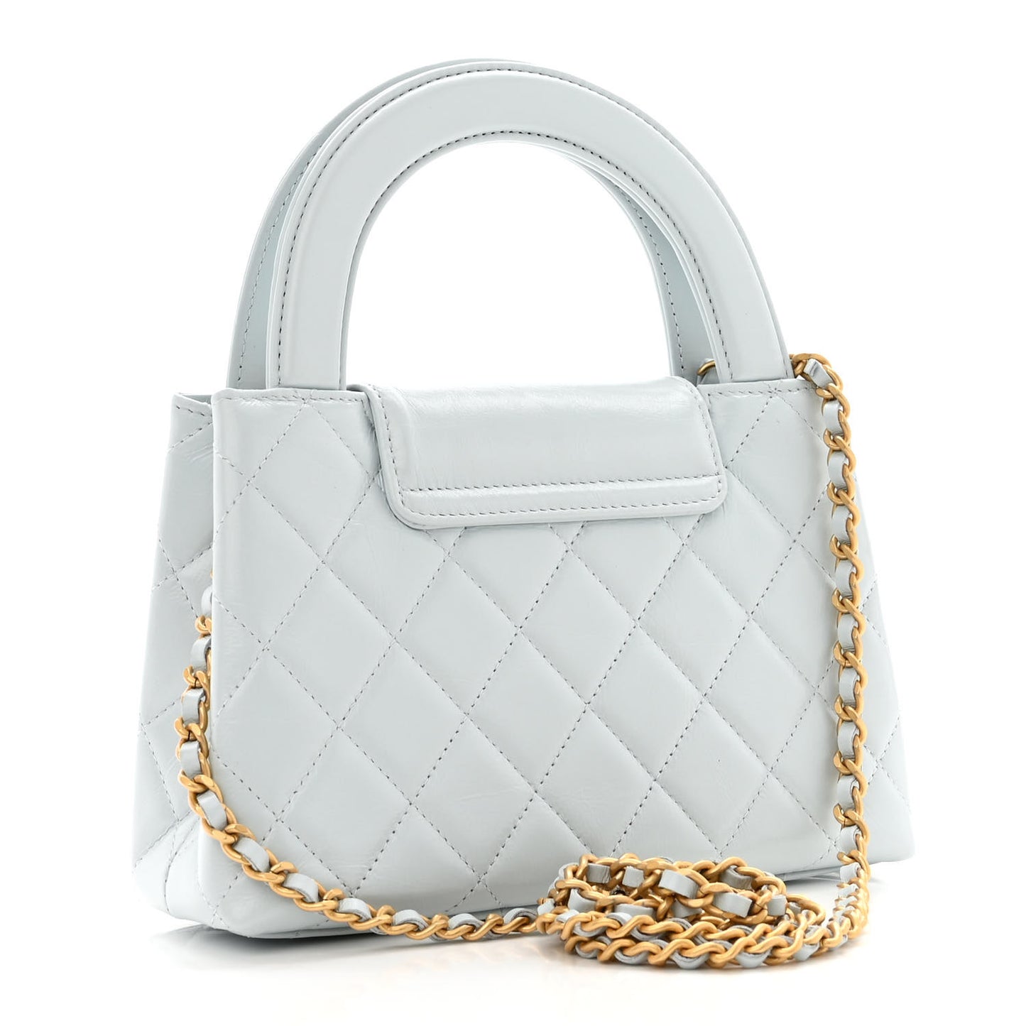 Shiny Aged Calfskin Quilted Nano Kelly Shopper Light Blue