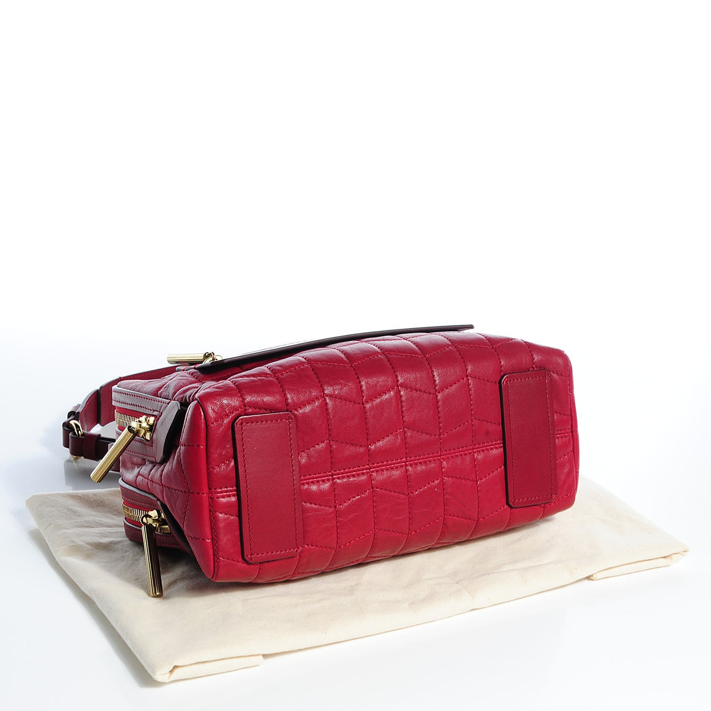 Leather Padam Double Zip Bag Red