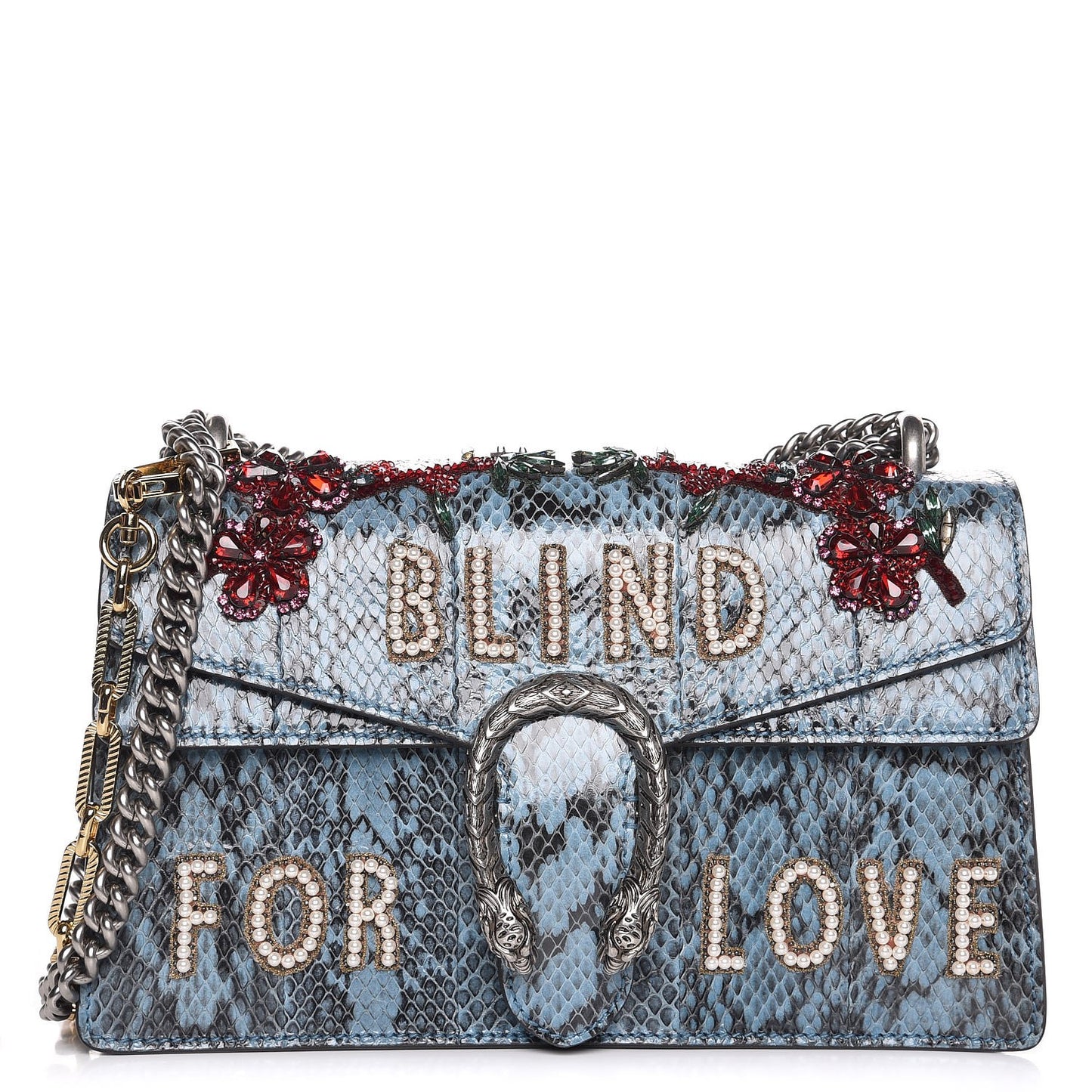 Snakeskin Blind For Love Embroidered Small Dionysus Shoulder Bag Ultramarine Multicolor