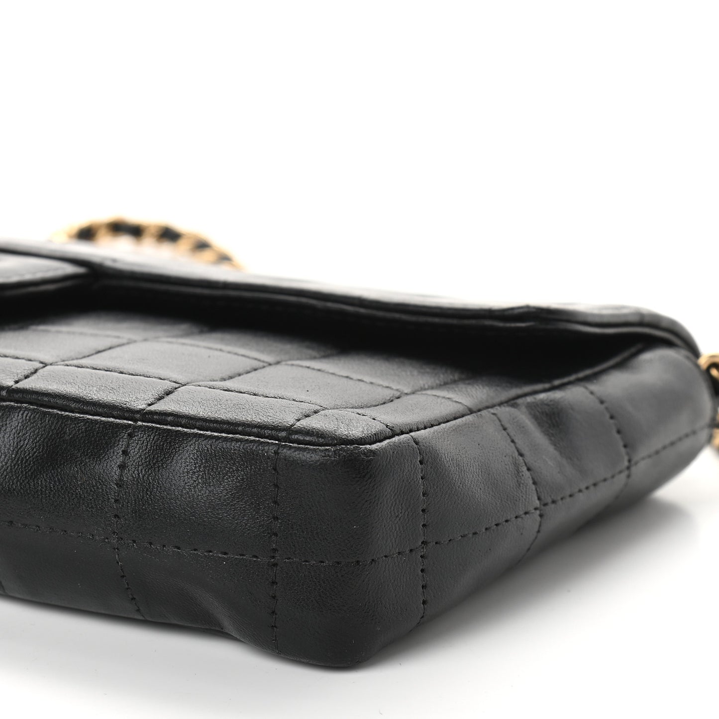 Lambskin East West Chocolate Bar Flap Black