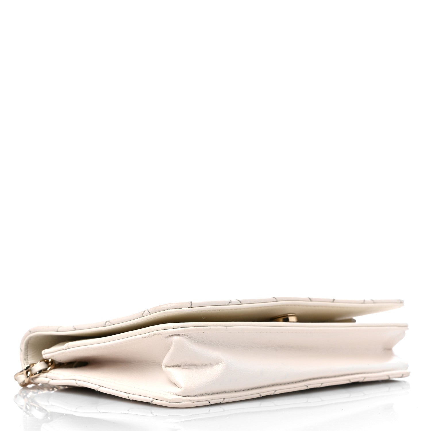 Chanel Aged Calfskin Chevron Wallet On Chain WOC White 4 of 15