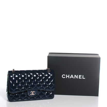 Chanel Patent Calfskin Quilted Jumbo Double Flap Blue 12 of 13