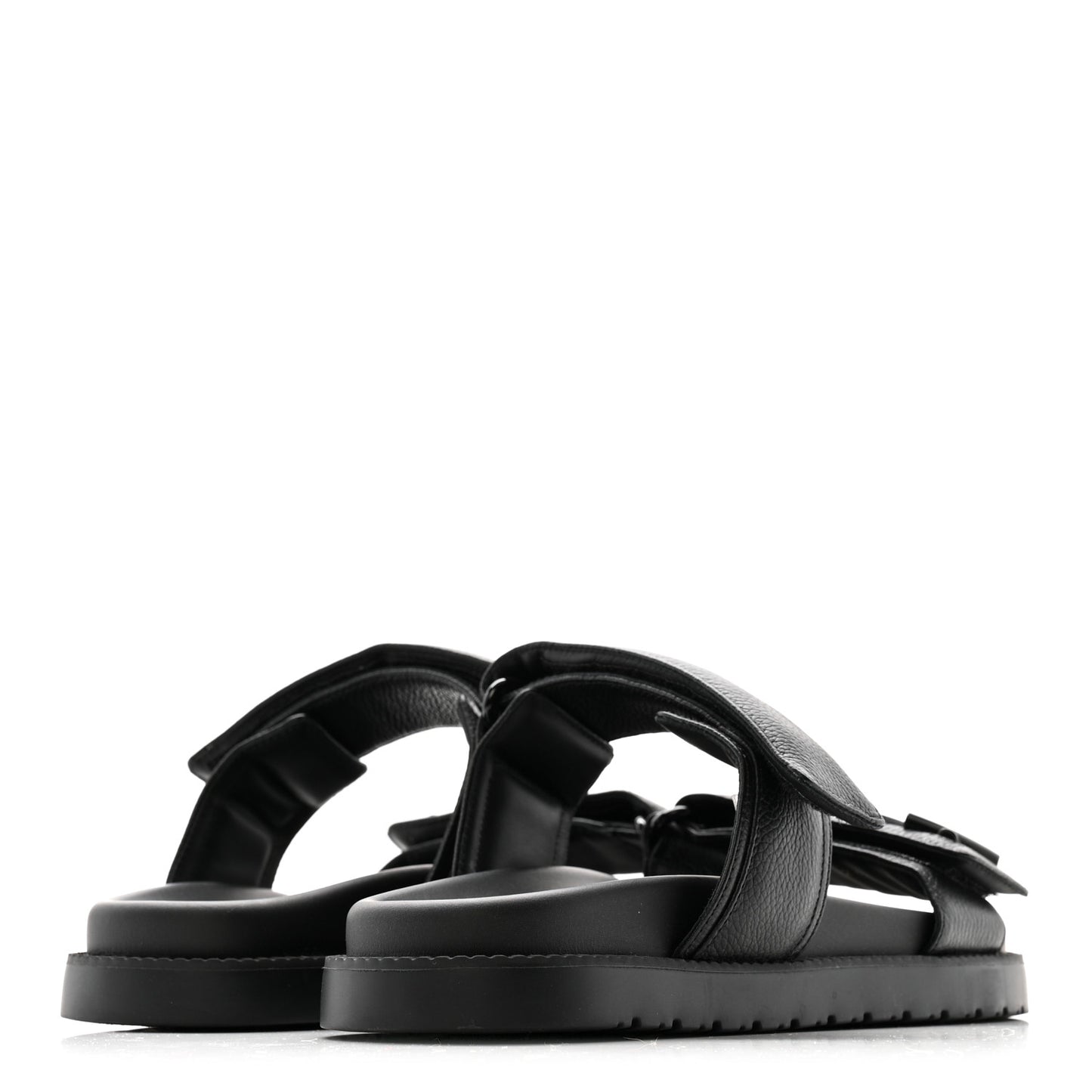 Grained Calfskin Sunset Comfort Flat Sandals 38 Black