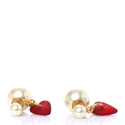 Christian Dior Pearl Heart Dioramour Tribal Earrings Gold Red 3 of 4