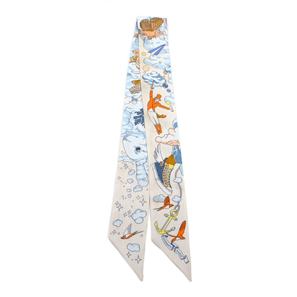 Hermes Silk Sur Mon Nuage Twilly Creme Bleu Ciel Orange 2 of 4