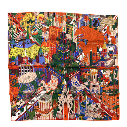Hermes Silk Animapolis Scarf 90 Orange Vert Bleu 1 of 3