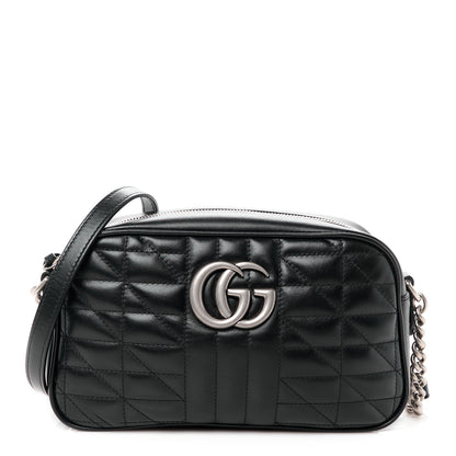 Gucci Calfskin Matelasse Aria Small GG Marmont Chain Shoulder Bag Black 1 of 10