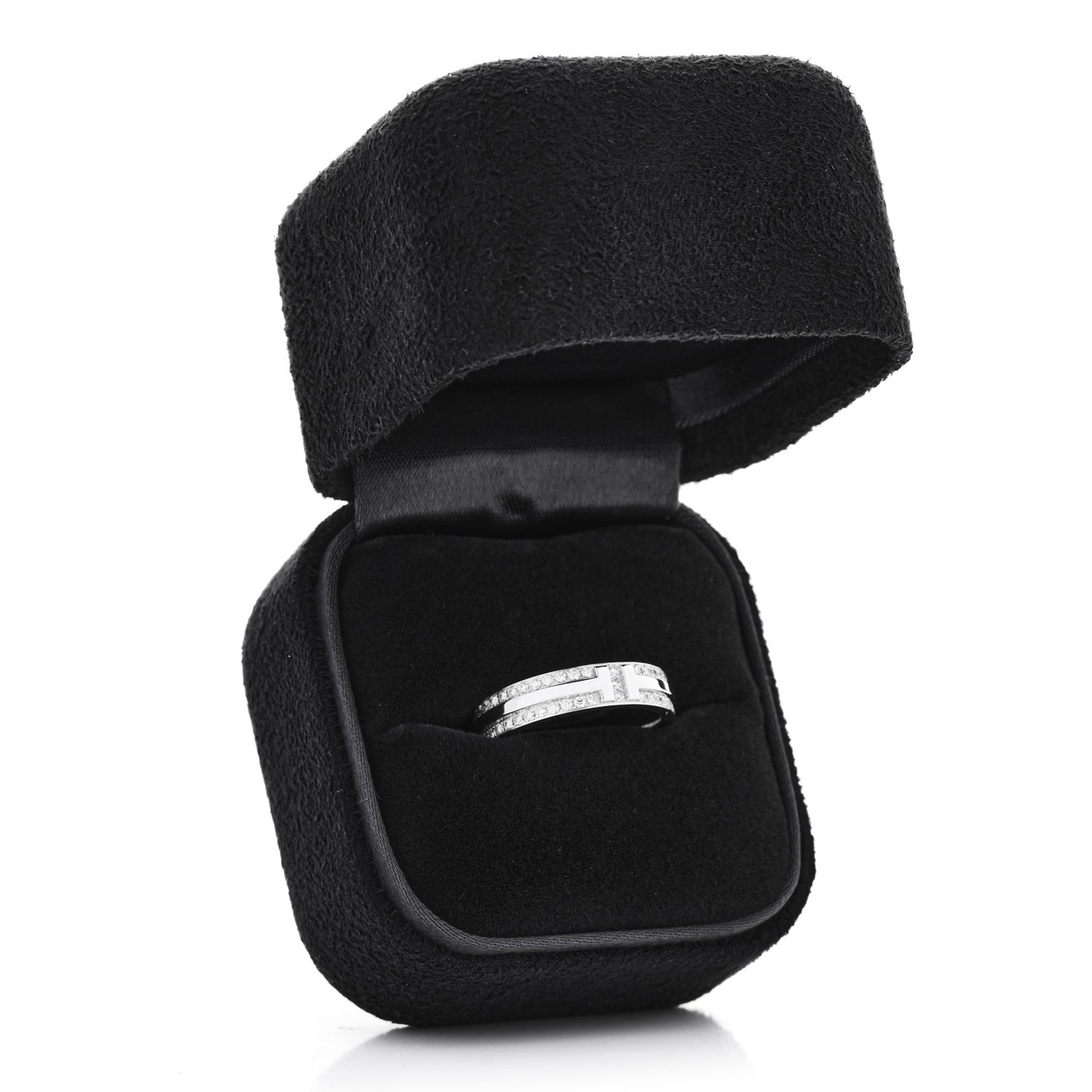 18K White Gold Diamond Narrow T Two Pave Ring 50 5.5