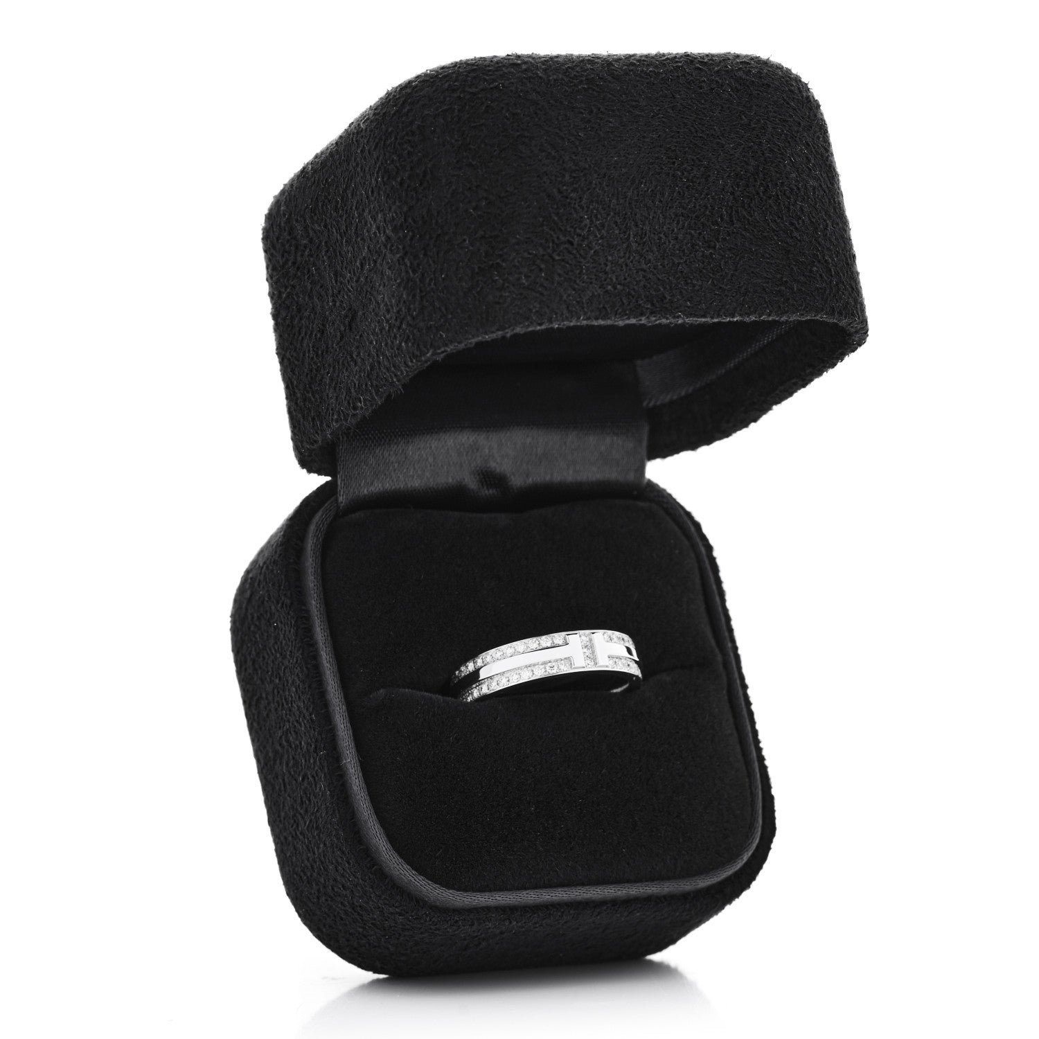 Tiffany 18K White Gold Diamond Narrow T Two Pave Ring 50 5.5 6 of 6