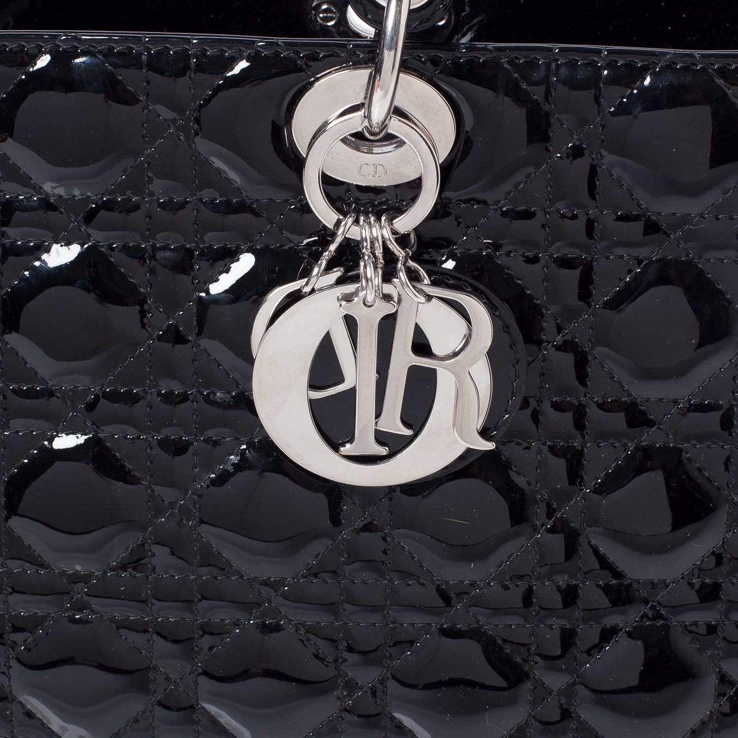 CHRISTIAN DIOR Patent Cannage Large Lady Dior Black