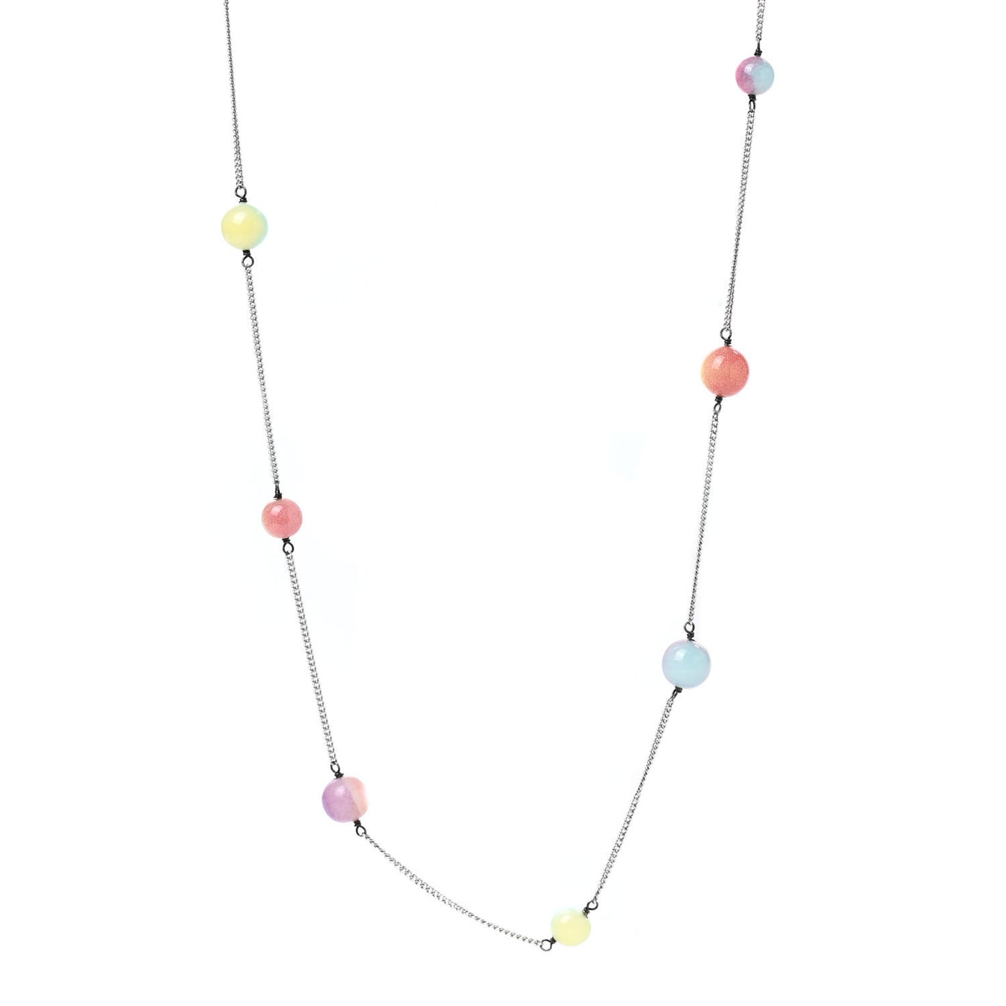 Pearl Beaded CC Logo Long Necklace Silver Multicolor