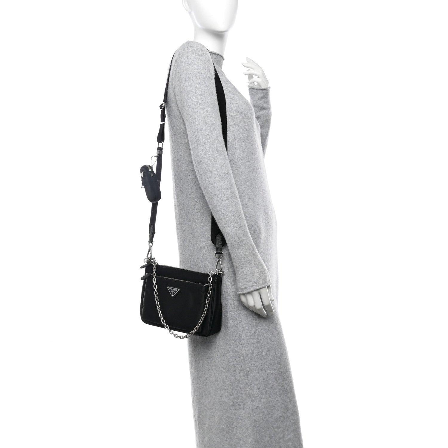 Prada Re-Nylon Saffiano Double Pouch Shoulder Bag Black 2 of 12