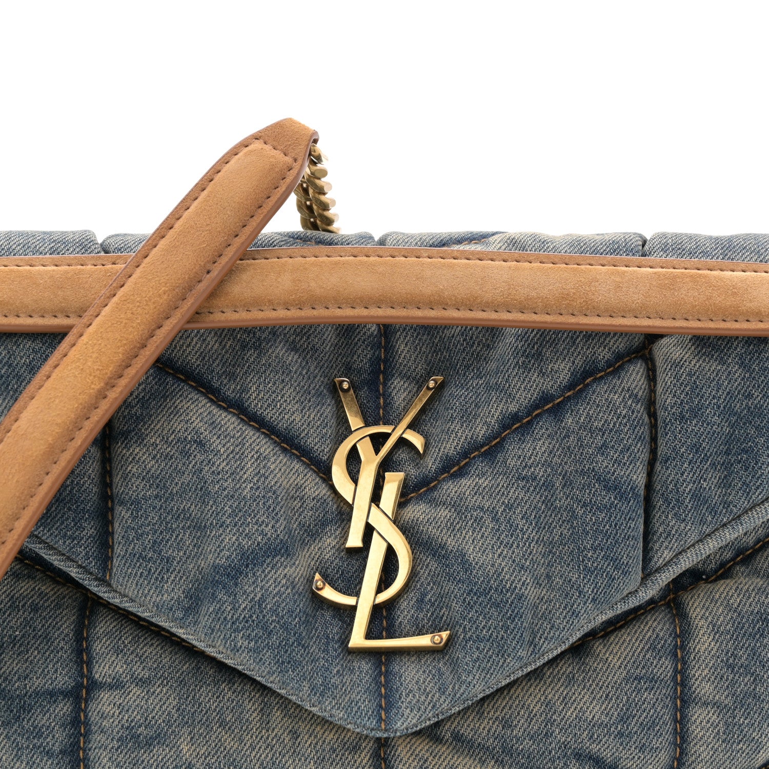 Saint Laurent Denim Quilted Small Loulou Puffer Monogram Chain Satchel Blue Cinnamon 8 of 10