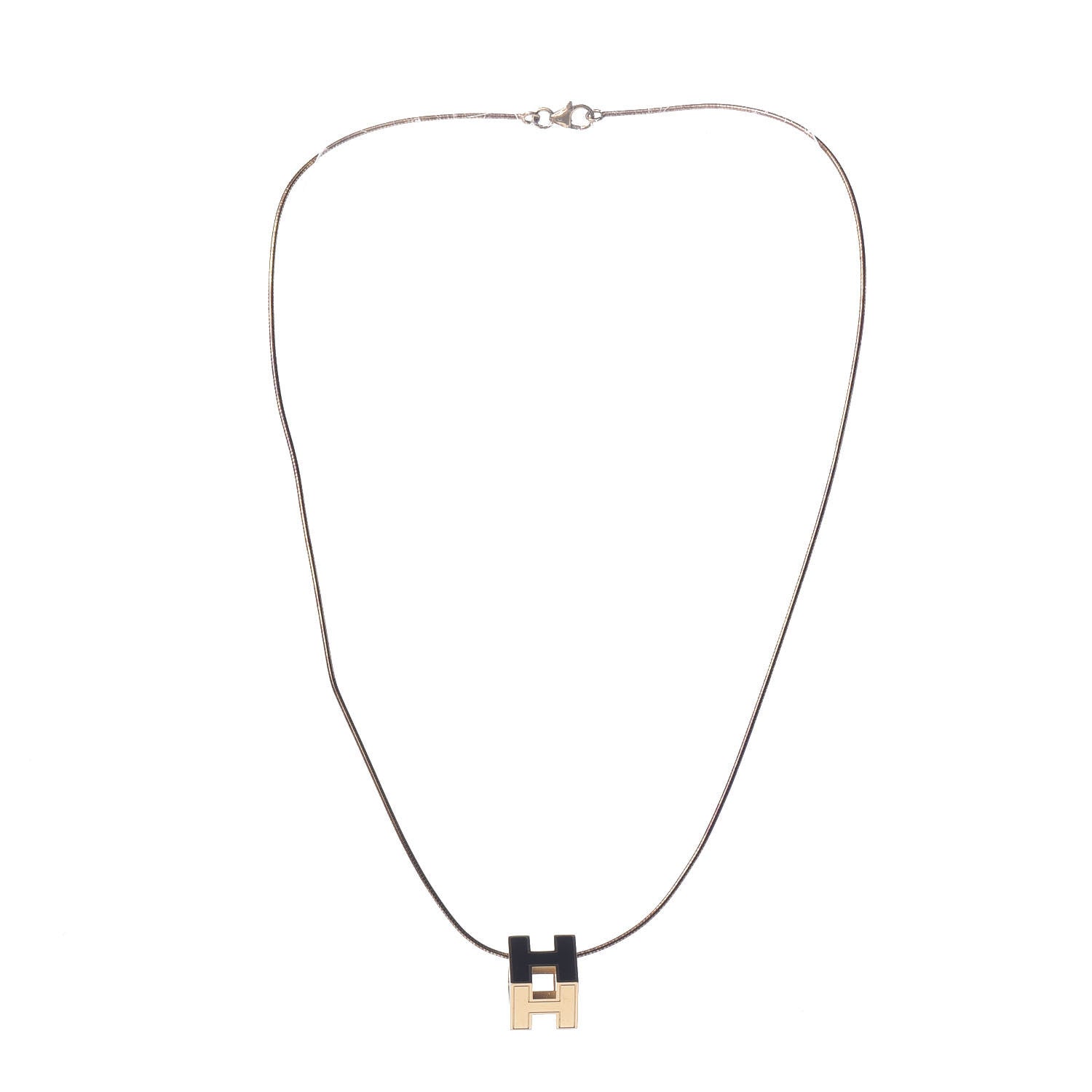Hermes Gold Lacquered Cage d'H Pendant Necklace Black 3 of 9