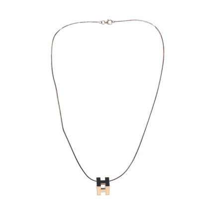 Hermes Gold Lacquered Cage d'H Pendant Necklace Black 3 of 9