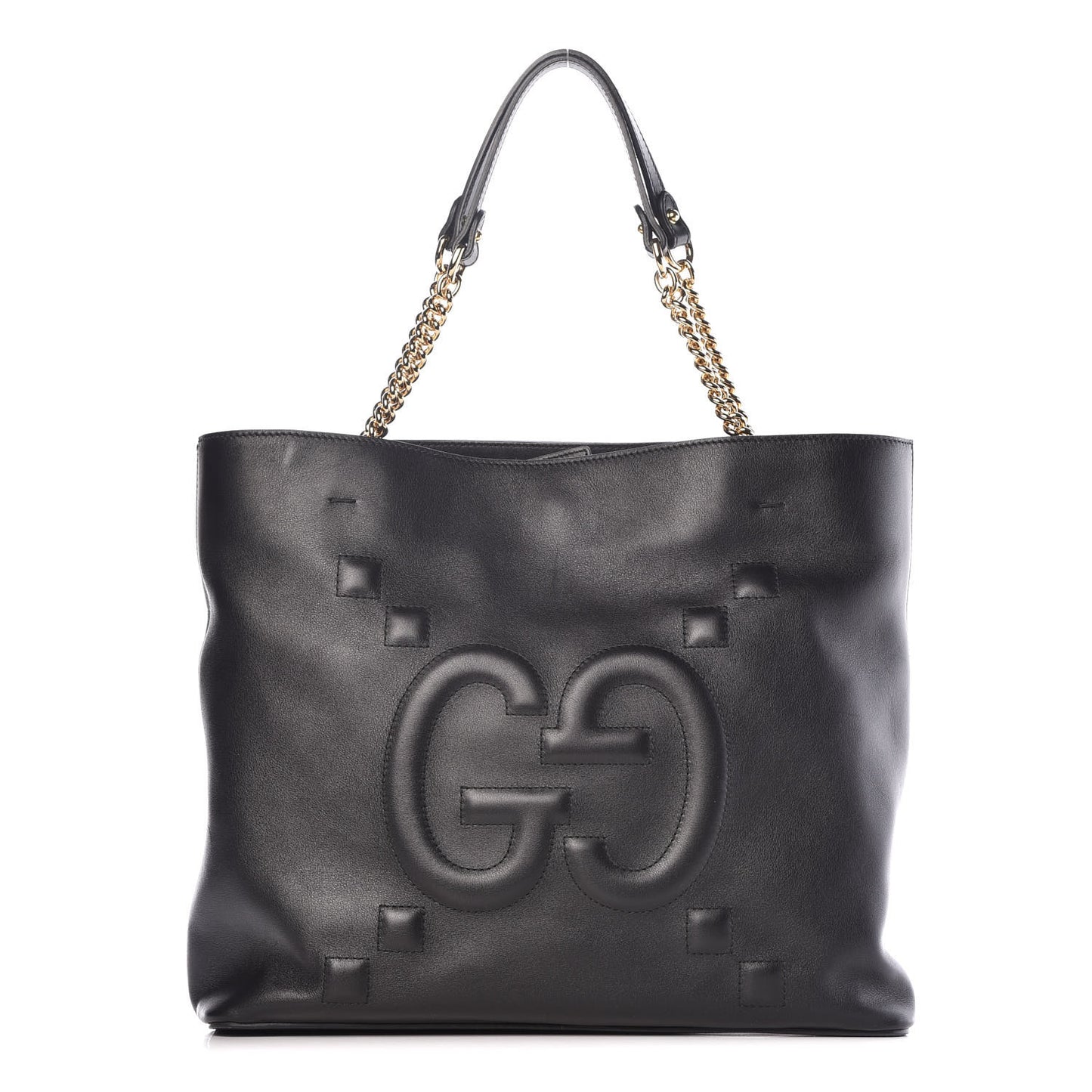 Apollo Calfskin GG Dadini Embroidered Chain Shoulder Tote Black