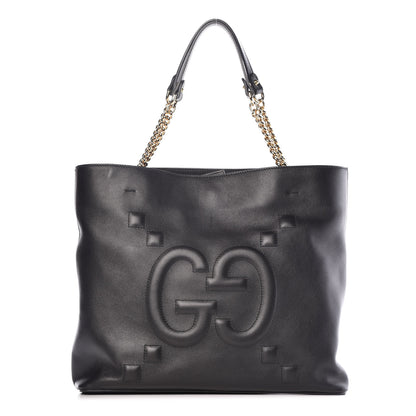 Gucci Apollo Calfskin GG Dadini Embroidered Chain Shoulder Tote Black 1 of 10