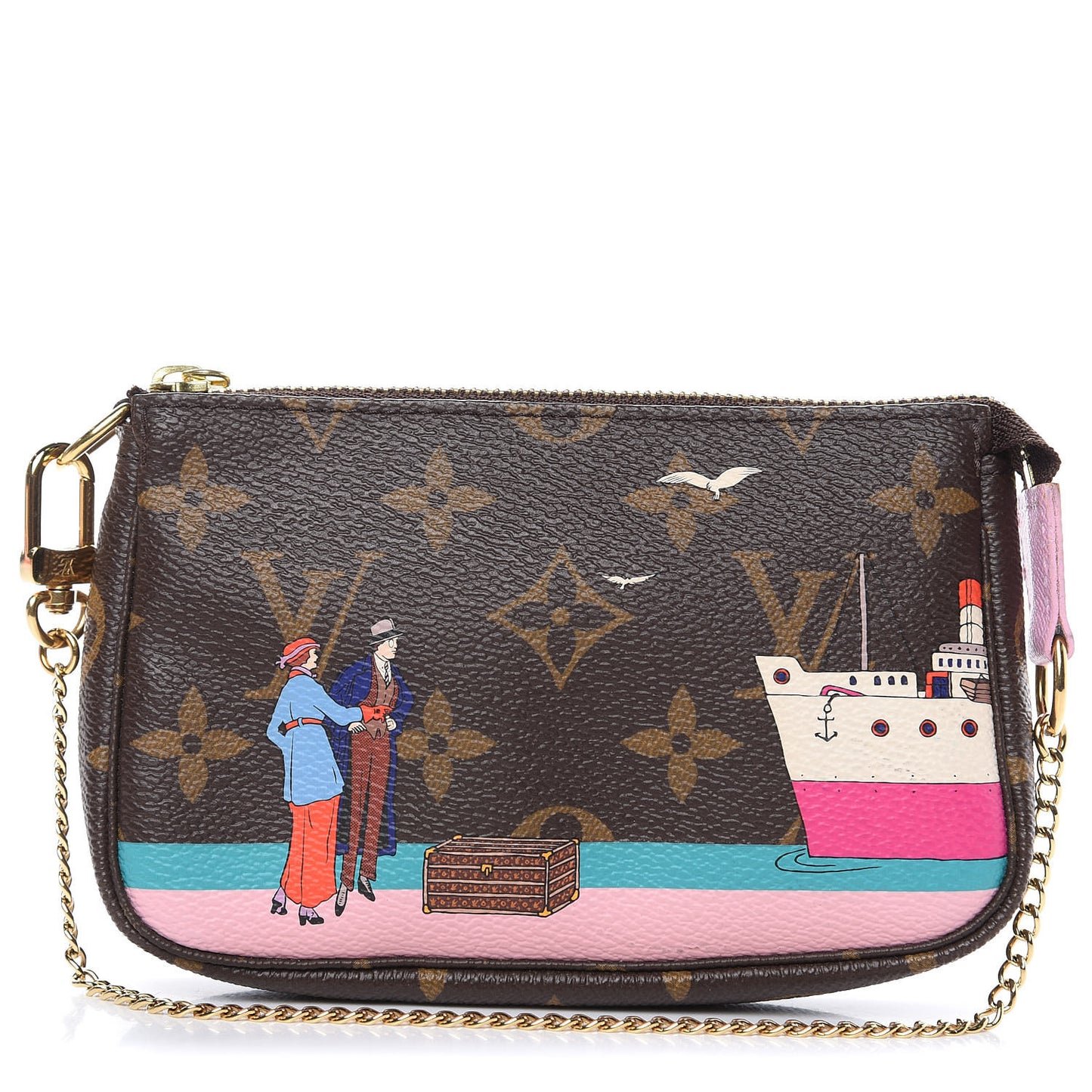 Monogram 2016 Christmas Animation Mini Pochette Accessories Rose Ballerine