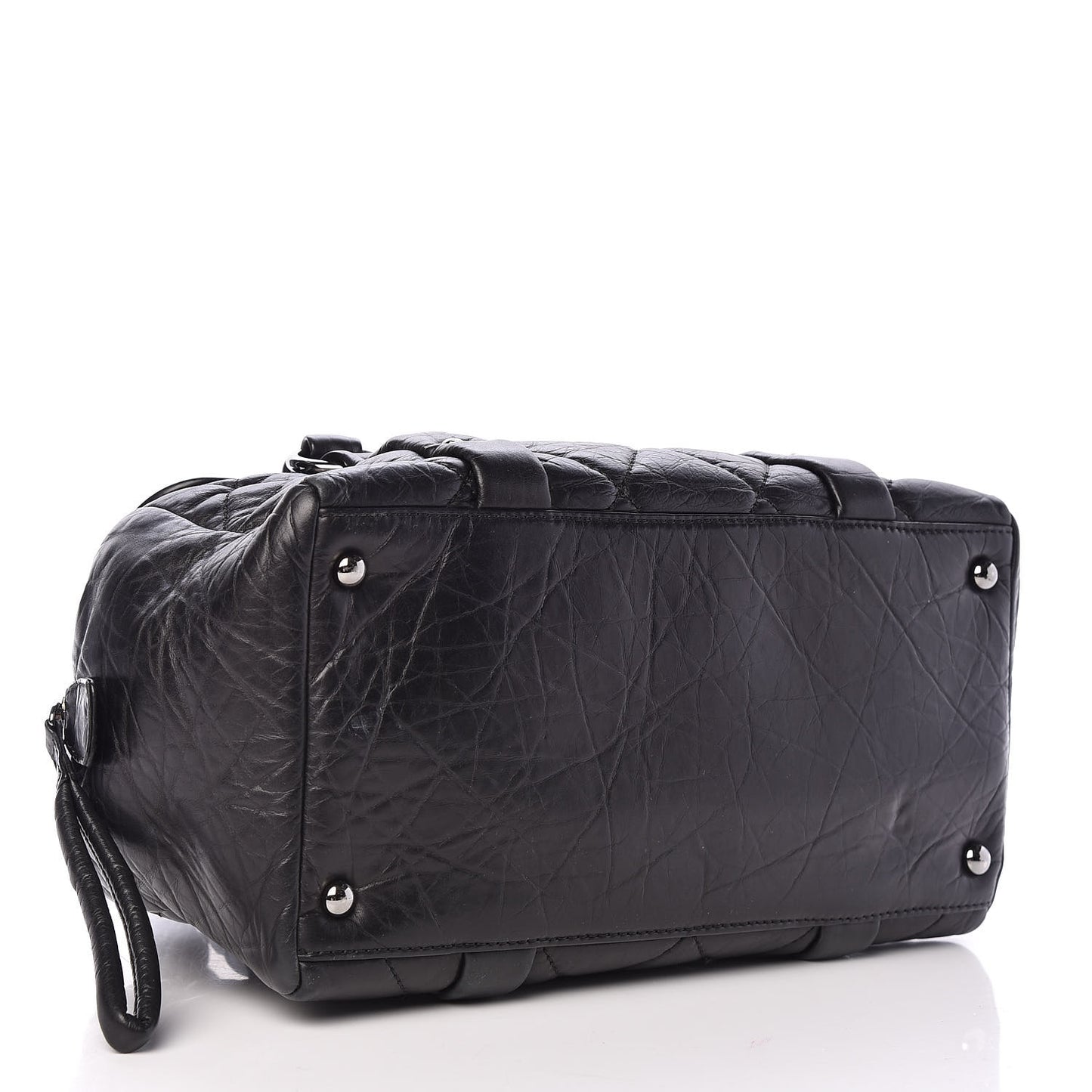Distressed Lambskin Lady Braid Flap Tote Black